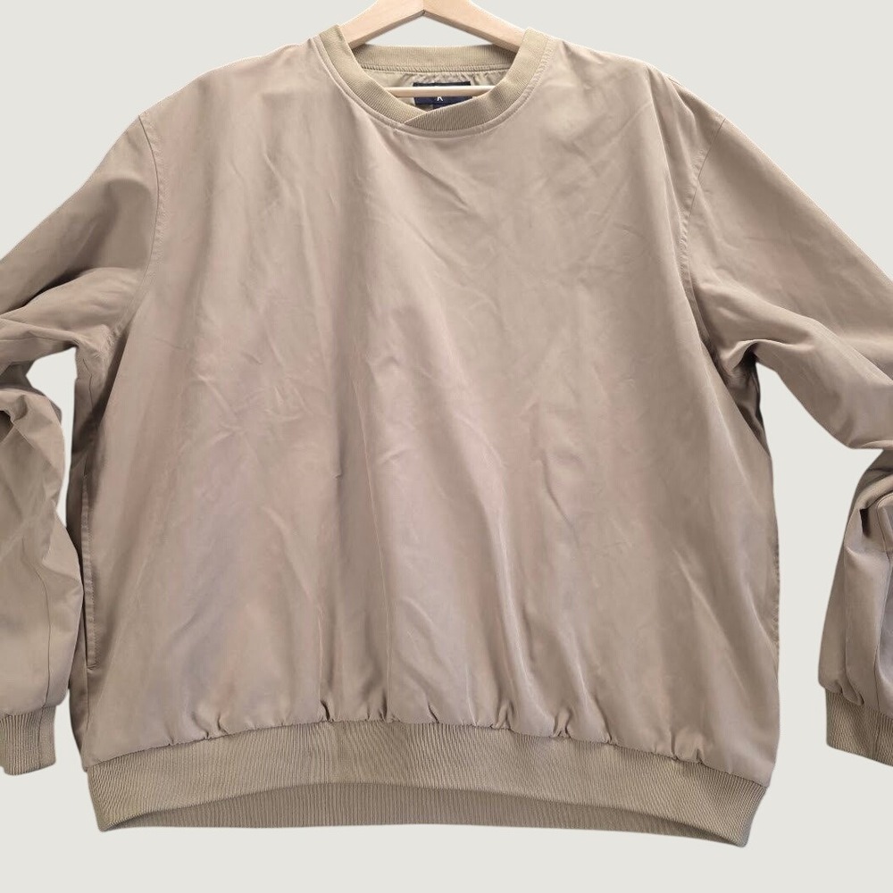 Daniel Cremieux Mens XL Khaki Tan Golf Windshirt Pullover Jacket Crew Neck Lined